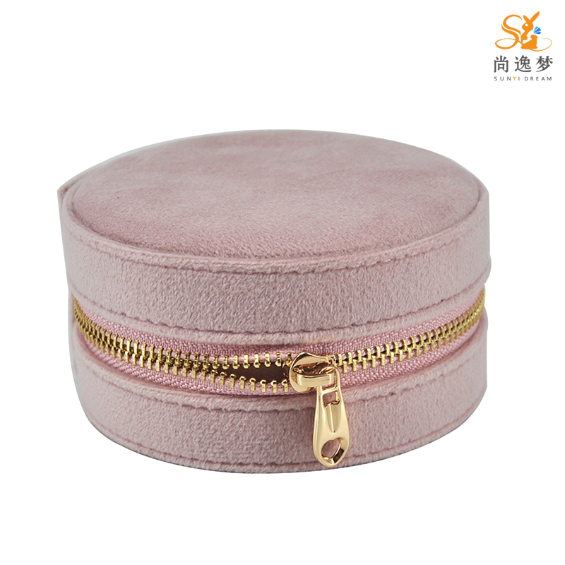 Round Shape Velvet Flocking Fabric Small Cute Travel Jewelry Box